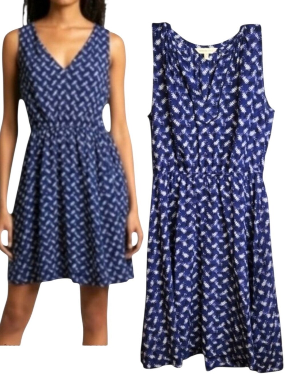 Rebecca Taylor Womens Silk Sleeveless V Neck Geometric Print Mini Dress Blue 0